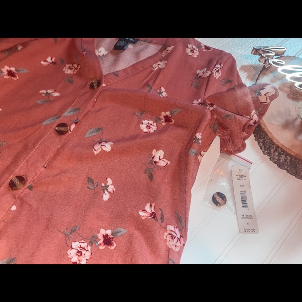 NWT: Dusty Rose Floral Botton-Down Baby Doll Dress​ - Picture 3 of 5